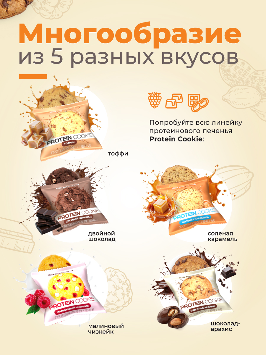 Протеиновое печенье GEON™ PROTEIN COOKIE Ассорти, 25% белка (2 шт х 5 вкусов)