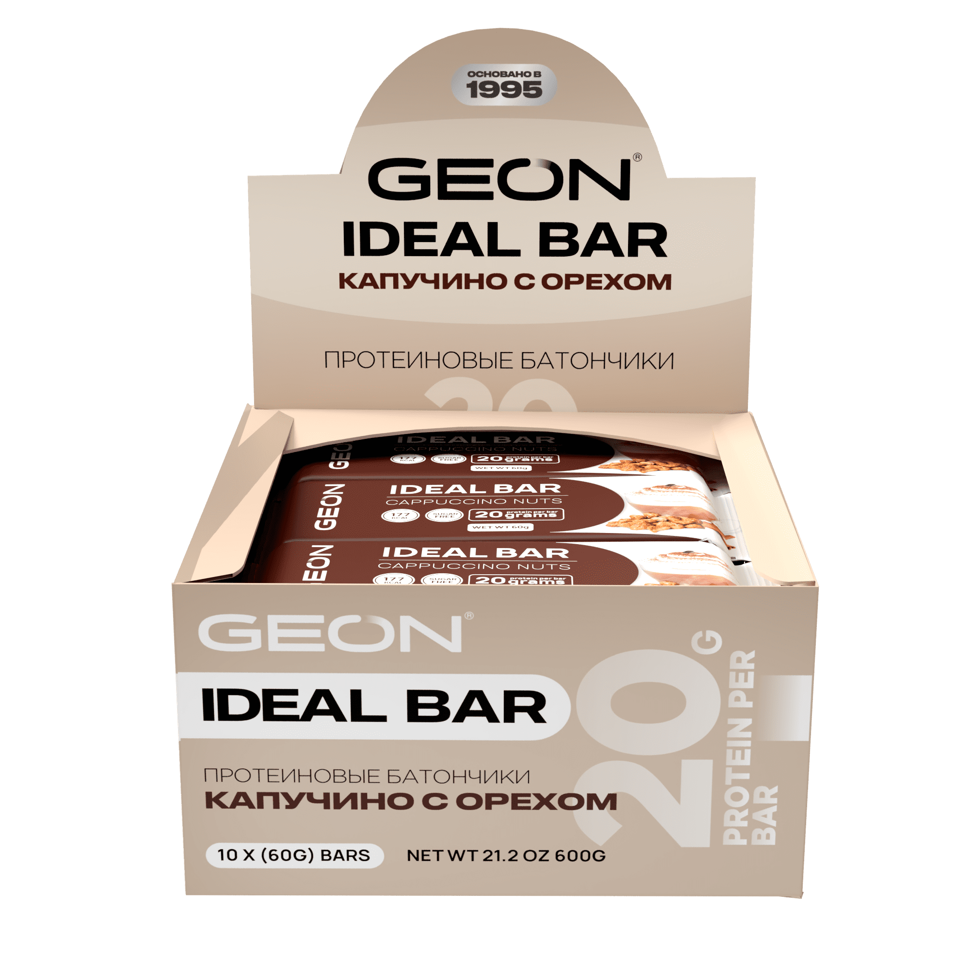 Протеиновые батончики GEON IDEALBAR  Капучино с орехом, 33% белка (60г х 10шт.)