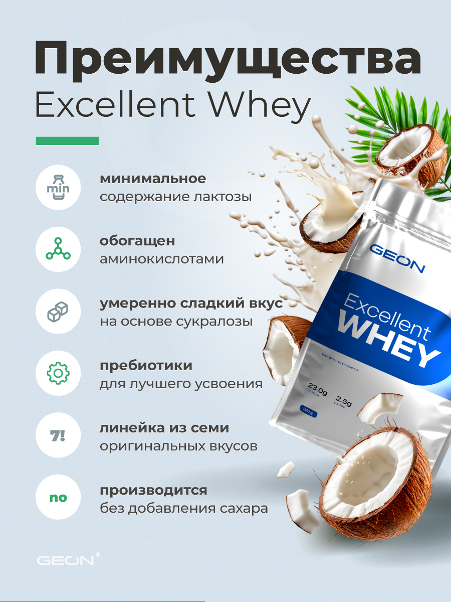 Протеин GEON EXCELLENT WHEY Кокос, 77% белка (920г)