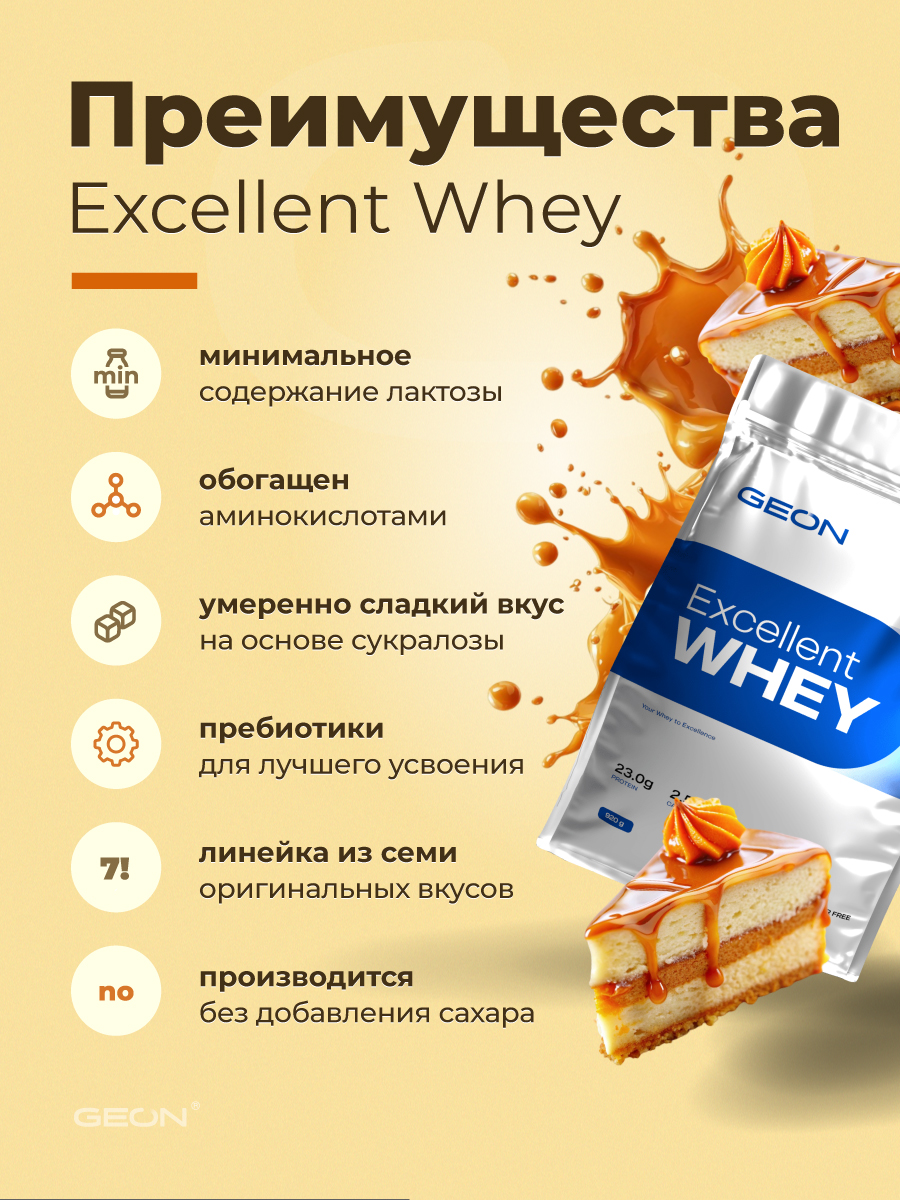 Протеин GEON EXCELLENT WHEY Карамель Чизкейк, 77% белка (920г)