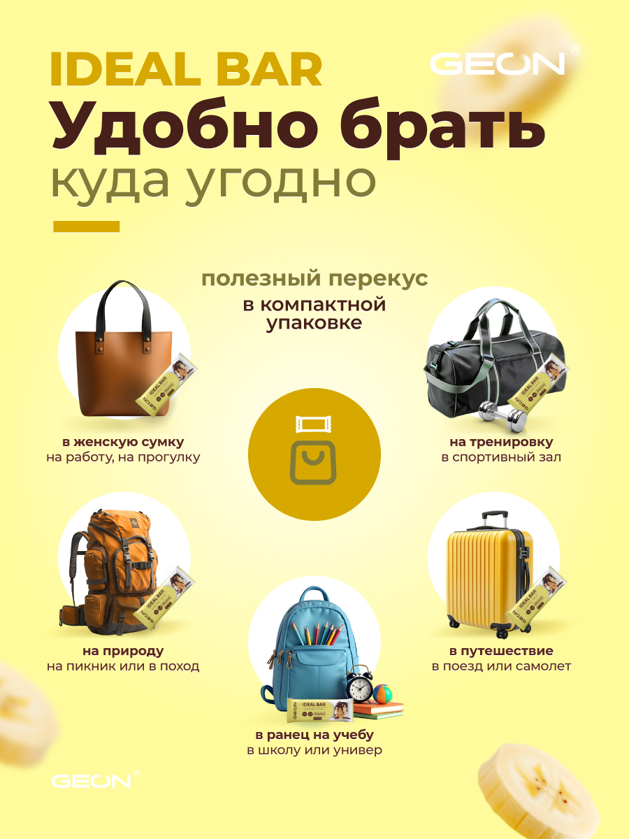 Протеиновые батончики GEON IDEALBAR  Шоколад банан, 33% белка (60г х 10шт.)