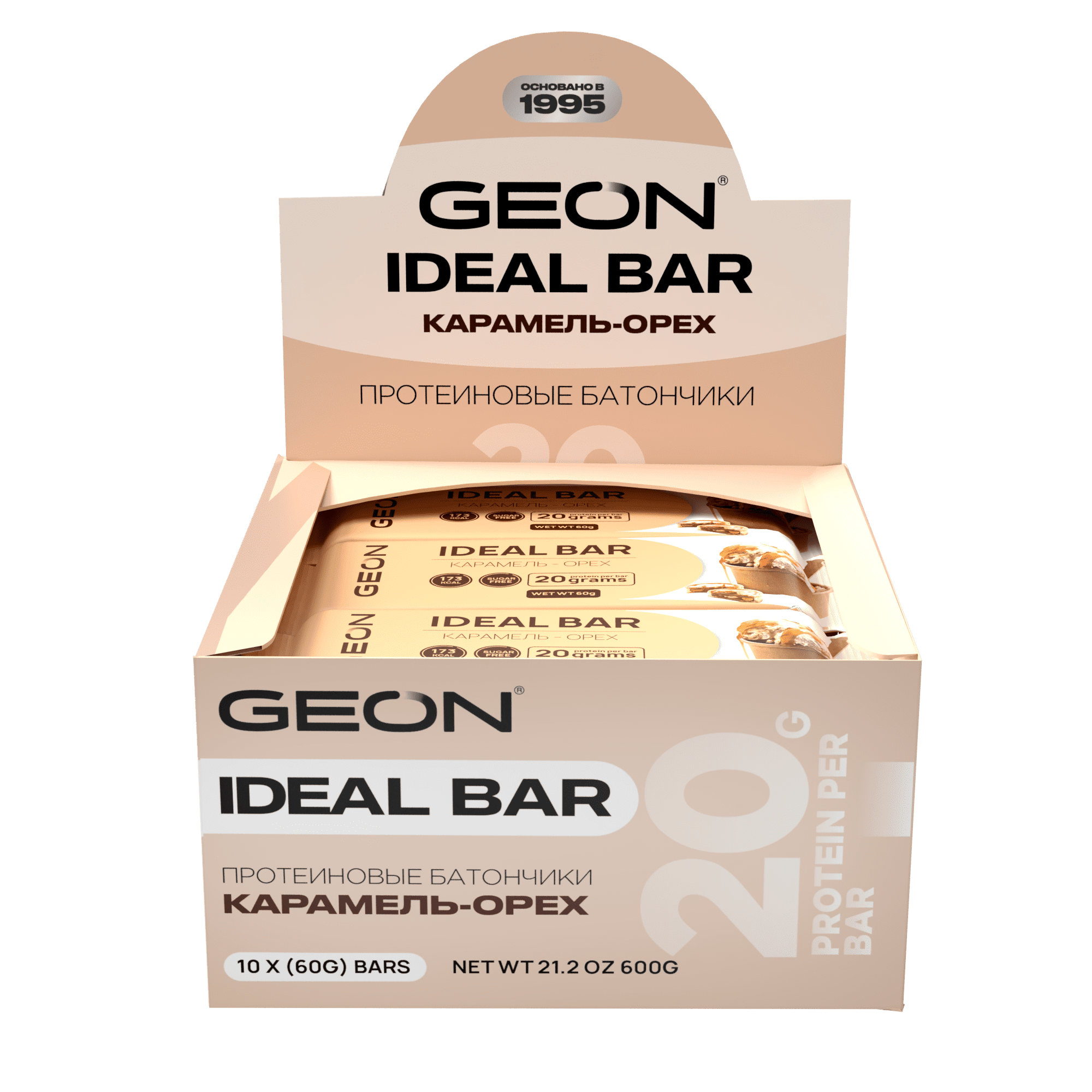 Протеиновые батончики GEON IDEALBAR  Карамель и орех, 33% белка (60г х 10шт.)